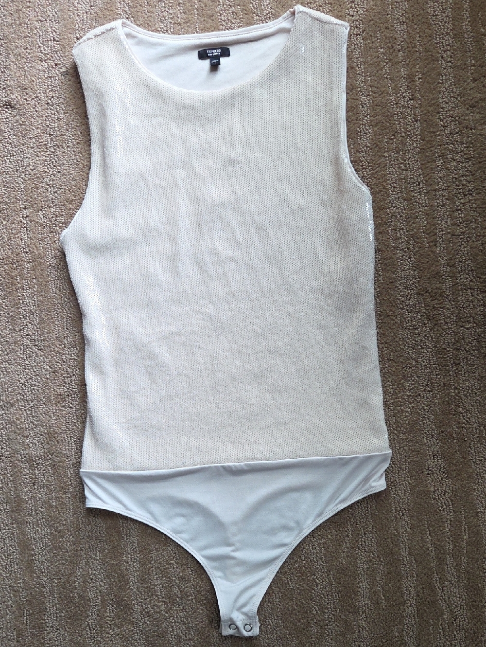 Express Body Contour Cream Sequins Sleeveless Bodysuit